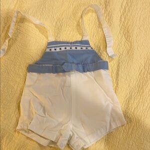 Vintage (mid 1960s) infant Blue and White Cotton Overalls with Adjustable Straps